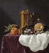 simon luttichuys Bread and an Orange resting on a Draped Ledge oil on canvas